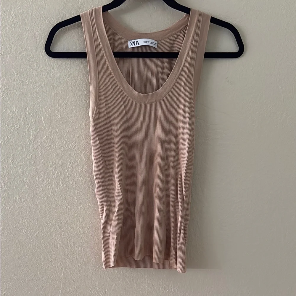 Zara Tan Ribbed Fitted Tank Top - Picture 1 of 3